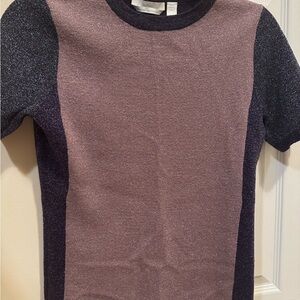 Boss Purple and Black Short Sleeve Merino superfine knit top sweater S/XS